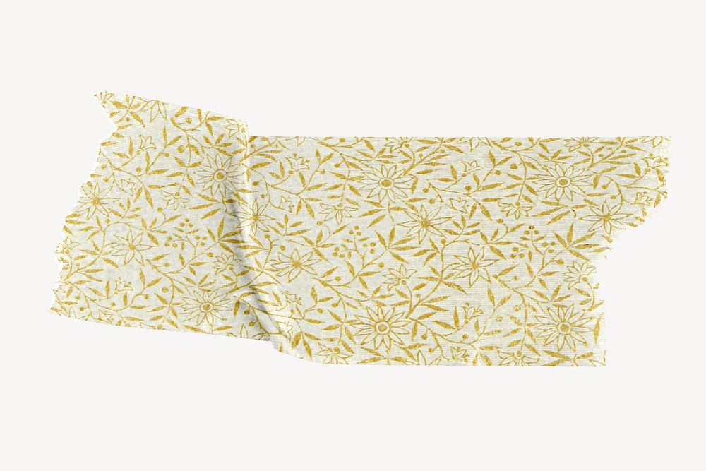 Gold floral pattern washi tape design on white background
