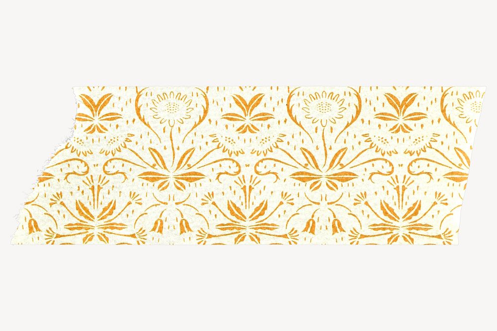 Gold floral pattern washi tape design on white background