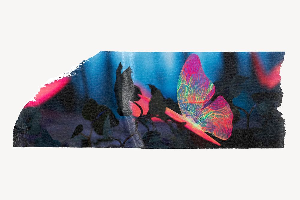 Neon butterfly washi tape design on white background