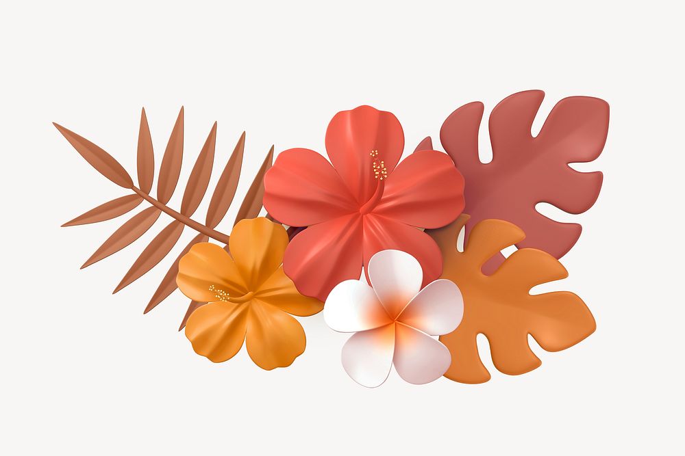 Tropical hibiscus collage element, 3D summer design psd