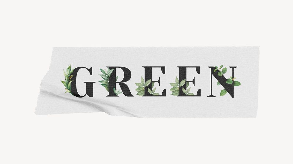 Green word, aesthetic tape typography