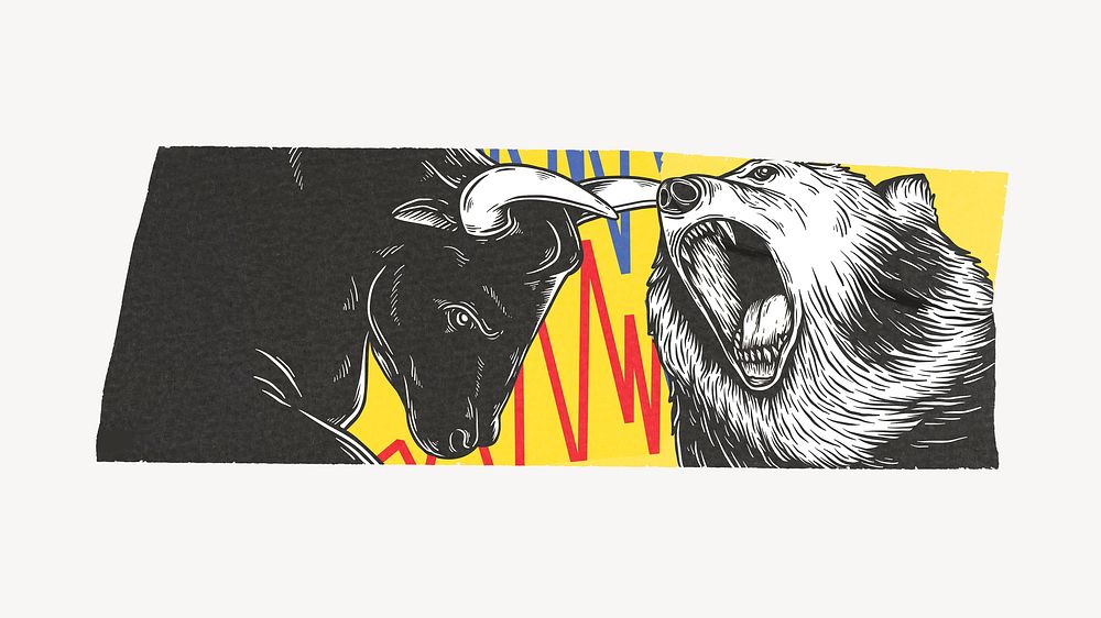 Bulls & bears tape, stock market tape on off white background