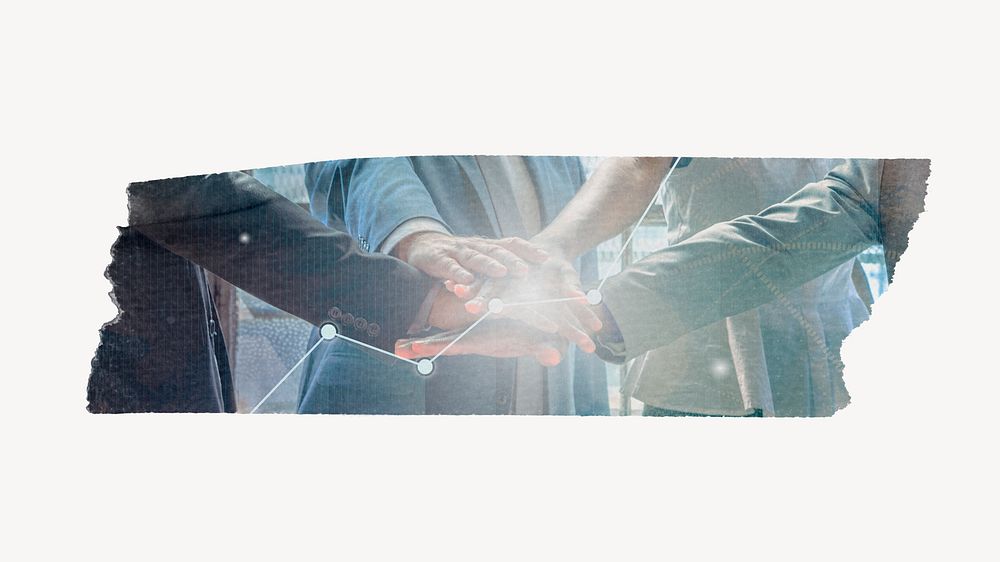 Business collaboration, joining hands, tape on off white background