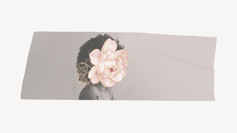 Aesthetic flower face, tape on off white background
