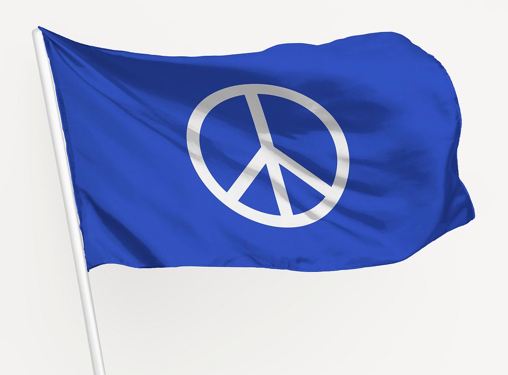 Waving blue flag, peace sign graphic