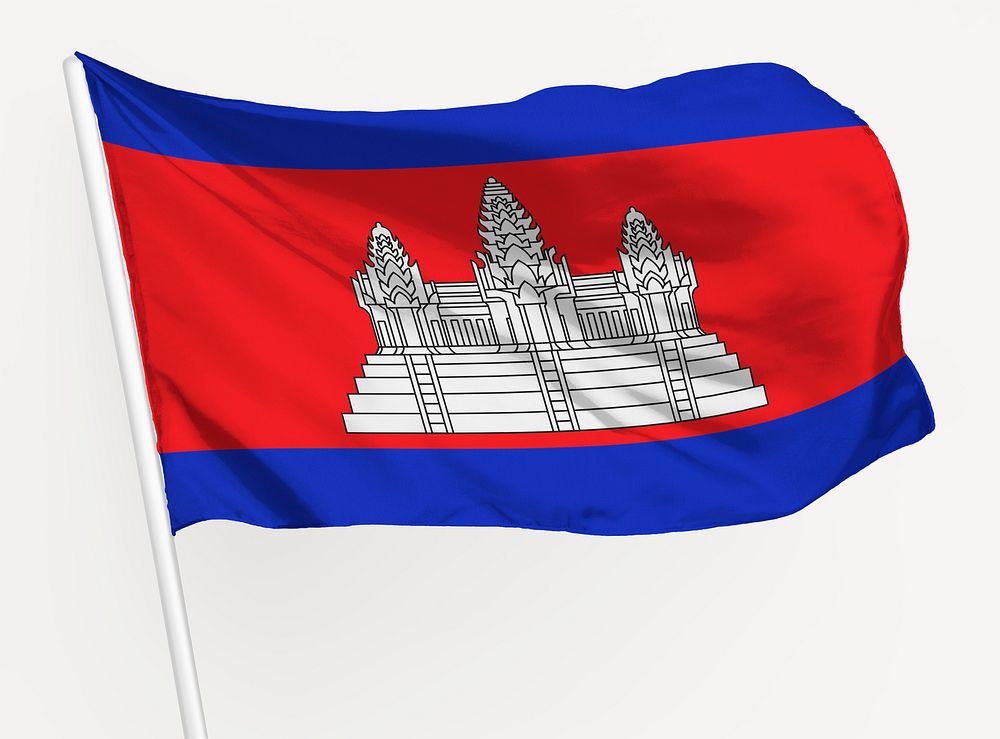 Waving Cambodian flag, national symbol graphic