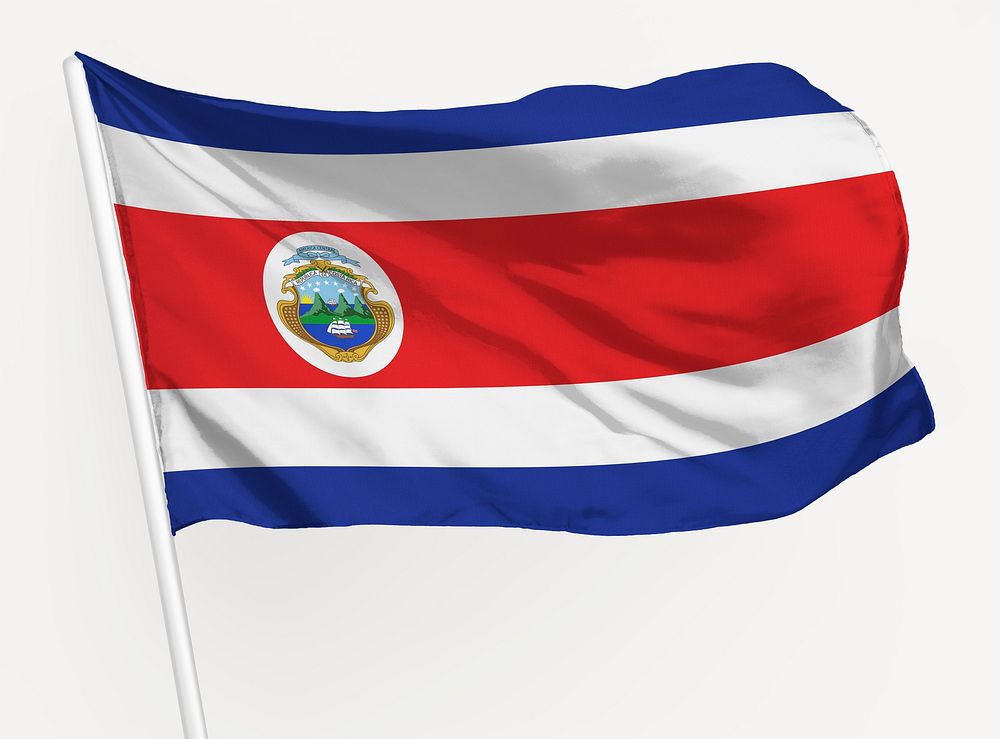 Waving Costa Rica flag, national symbol graphic
