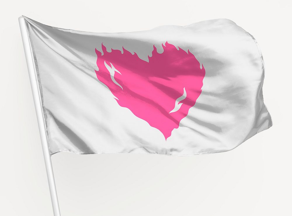 Waving burning pink heart flag, Valentine concept