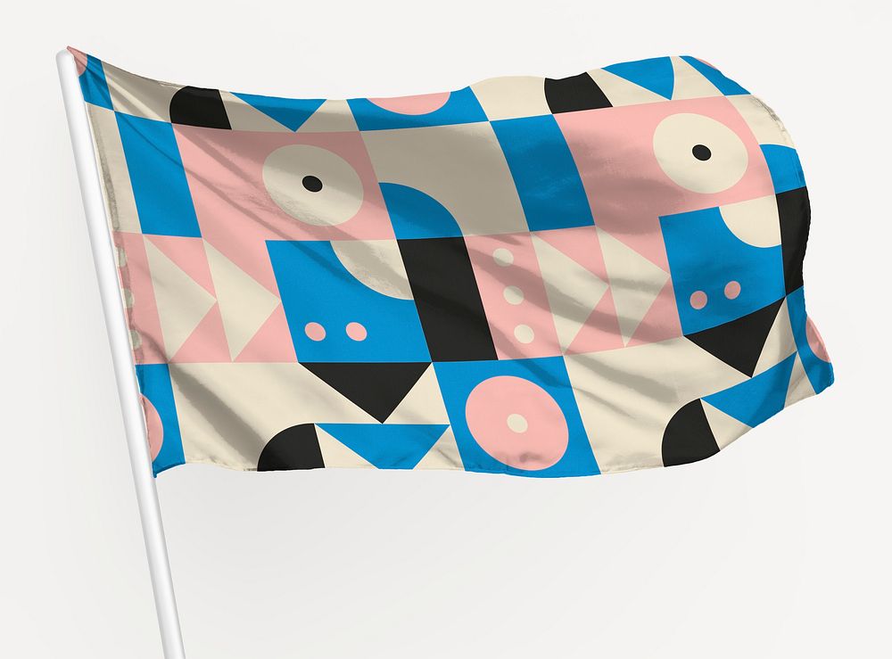 Waving Bauhaus inspired patterned flag graphic
