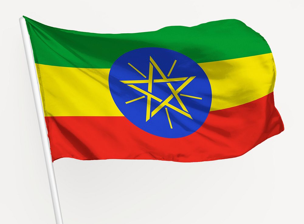 Waving Ethiopian flag, national symbol graphic
