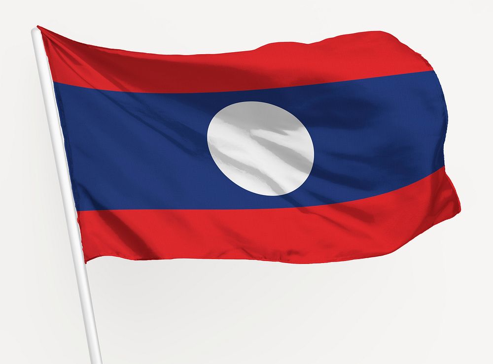 Waving Laos flag, national symbol graphic