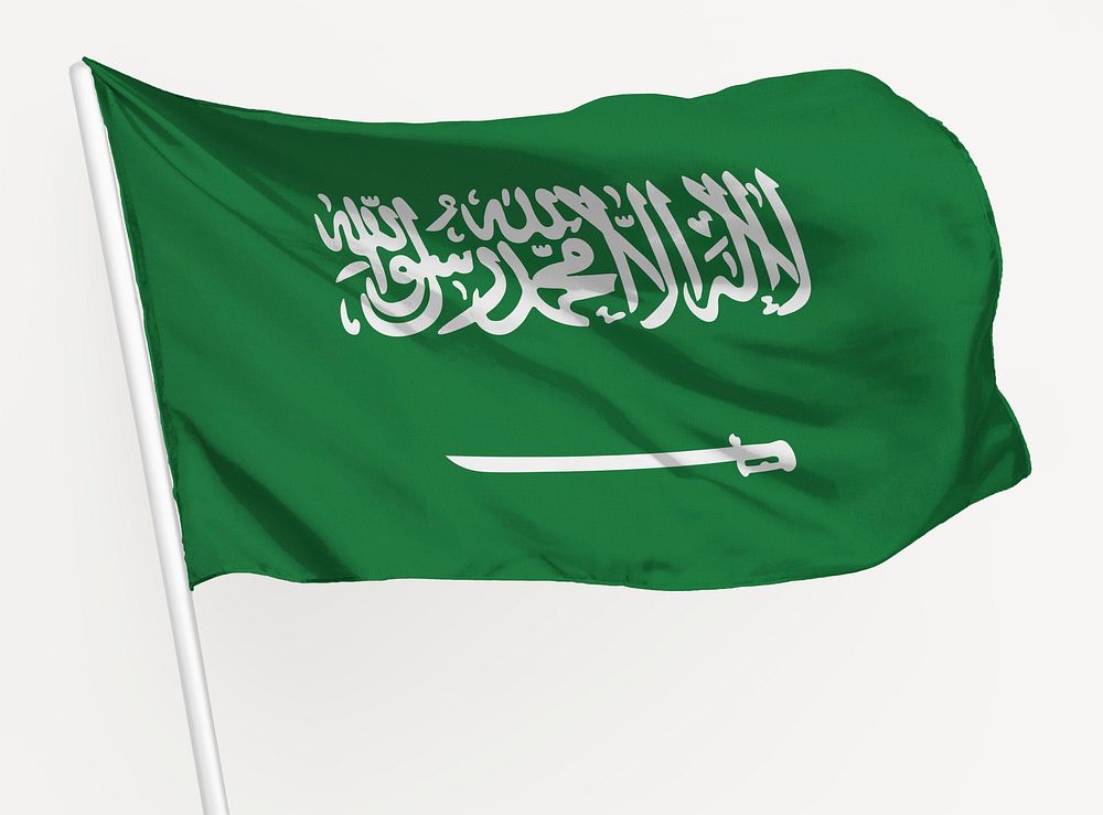 Waving Saudi Arabian flag, national symbol graphic