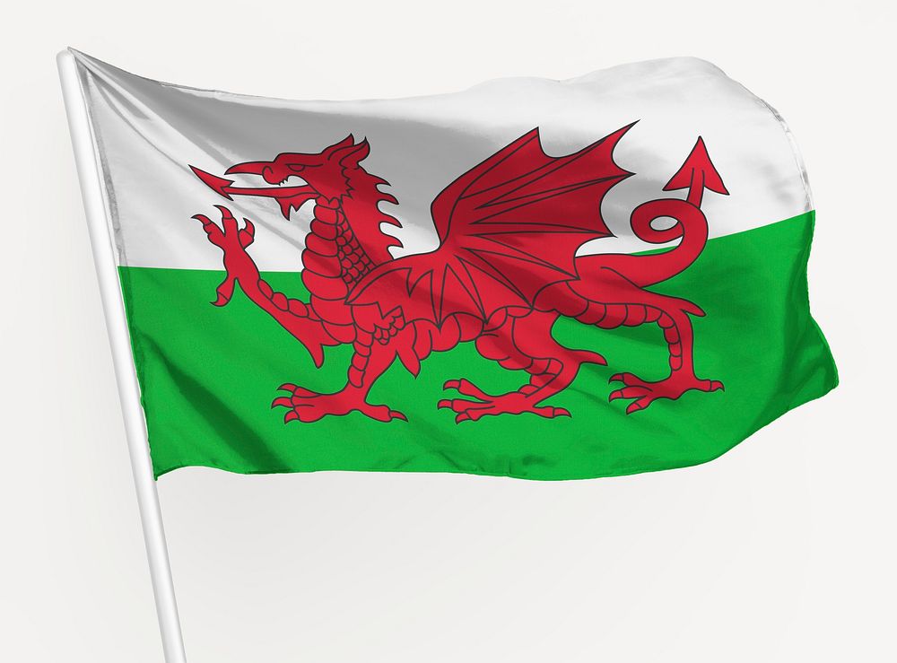 Waving Welsh flag, national symbol graphic