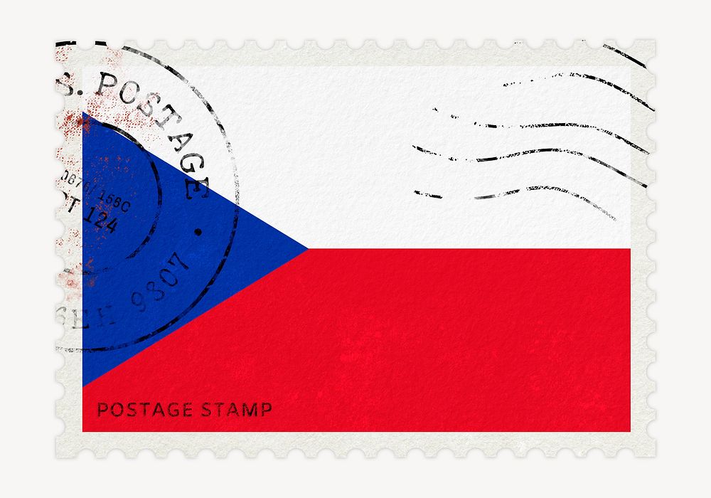 Czechia flag clipart, postage stamp