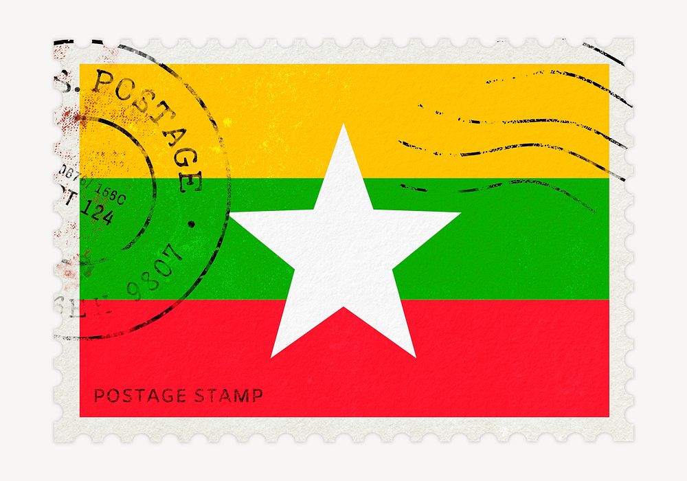 Myanmar flag clipart, postage stamp