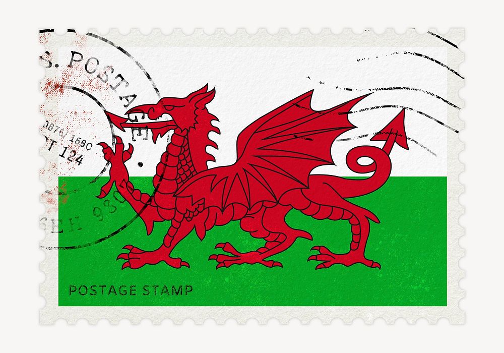 Wales flag clipart, postage stamp