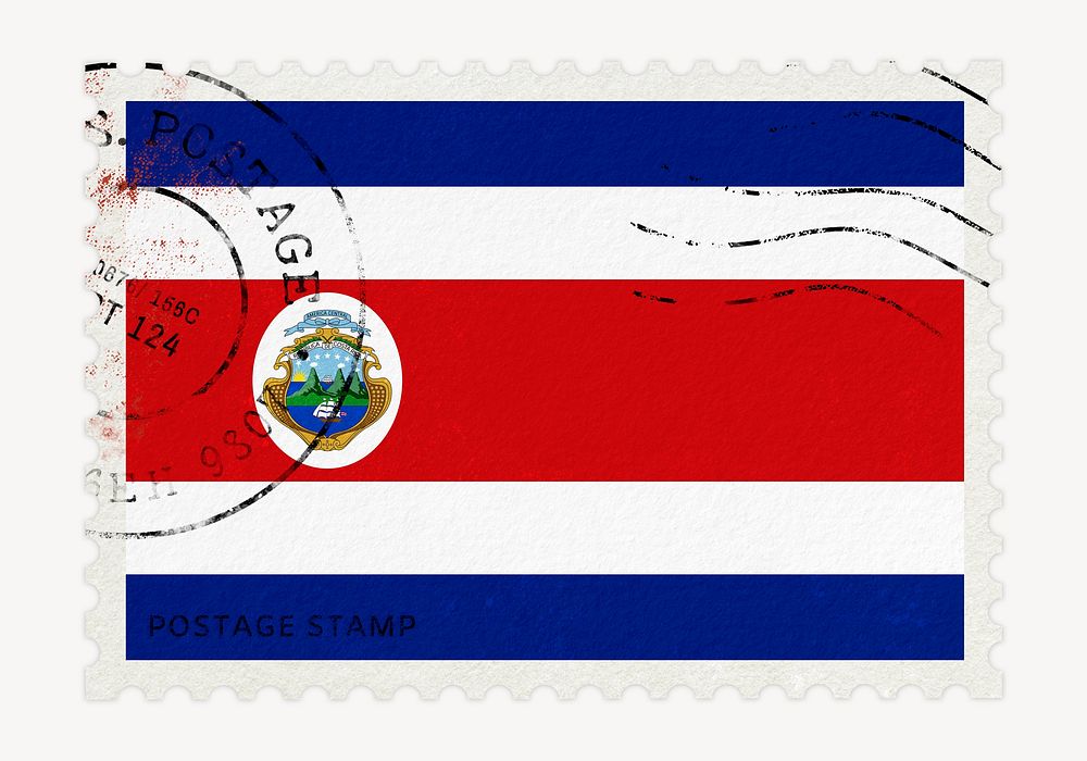 Costa Rica flag clipart, postage stamp