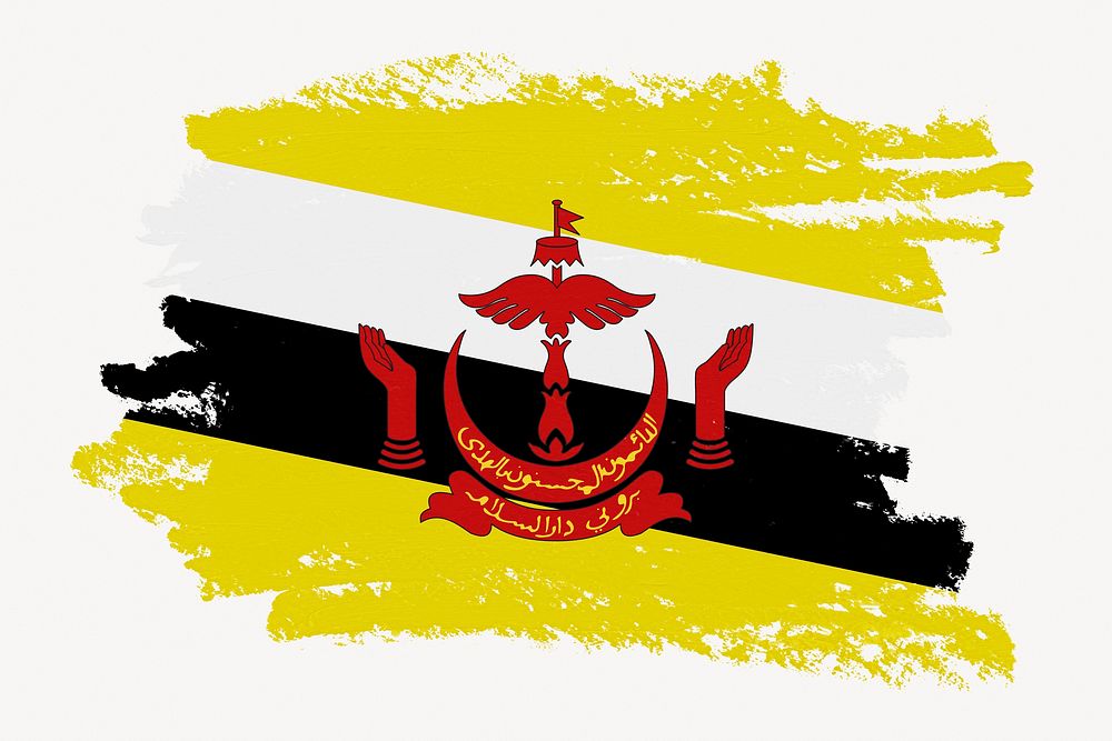 Flag of Brunei, paint stroke design, off white background