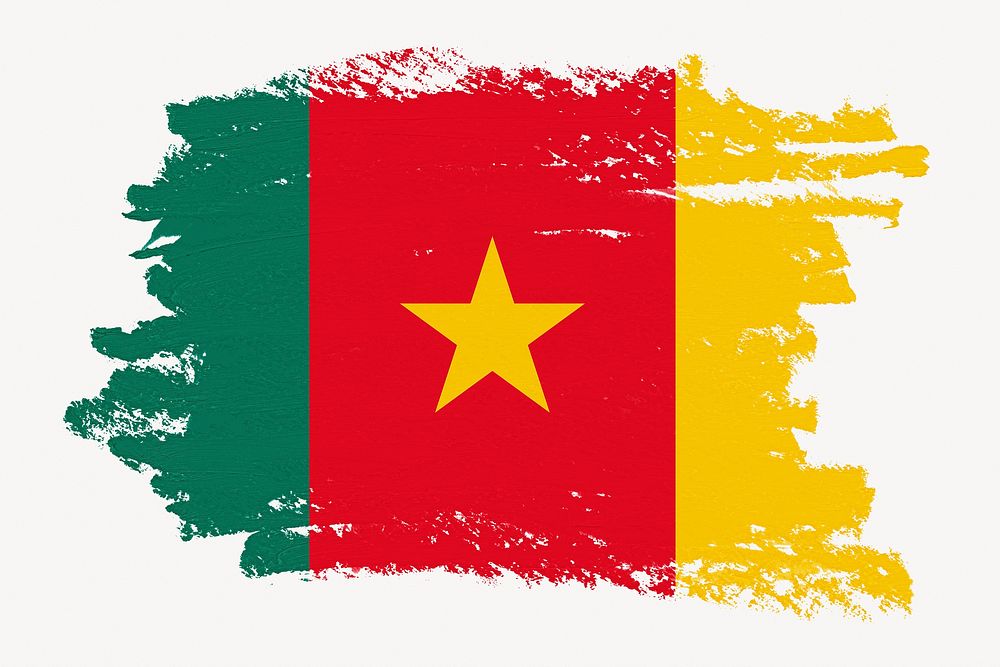 Cameroon flag, paint stroke design, off white background
