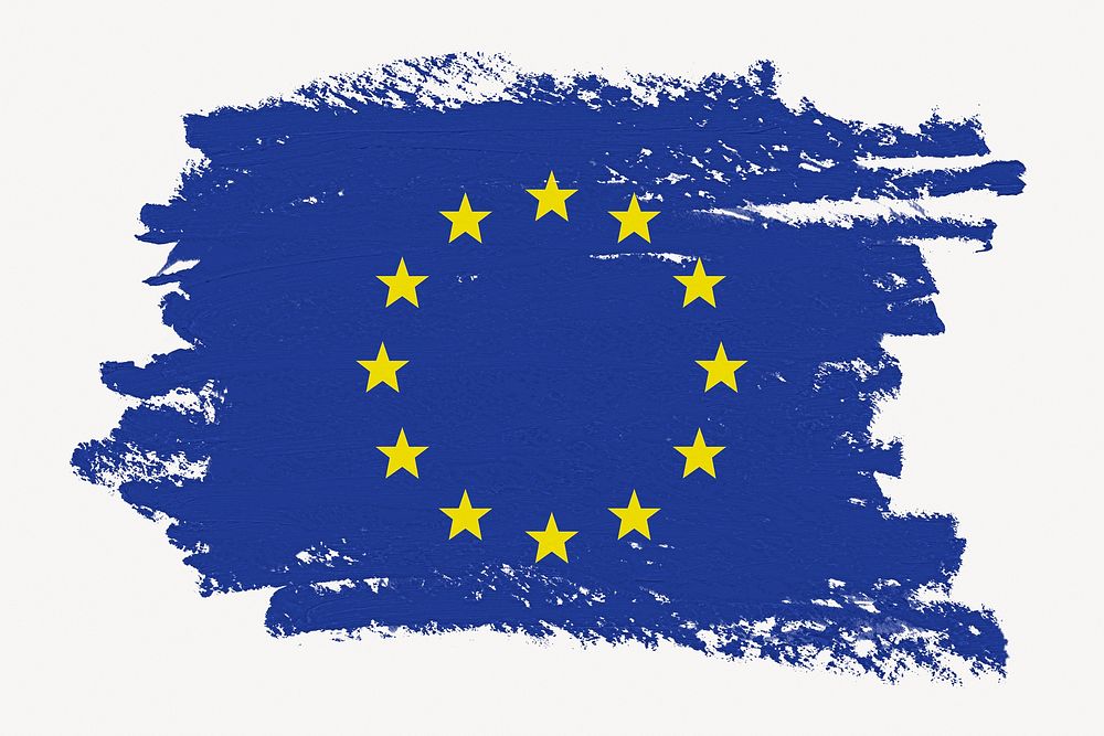 European Union flag, paint stroke design, off white background
