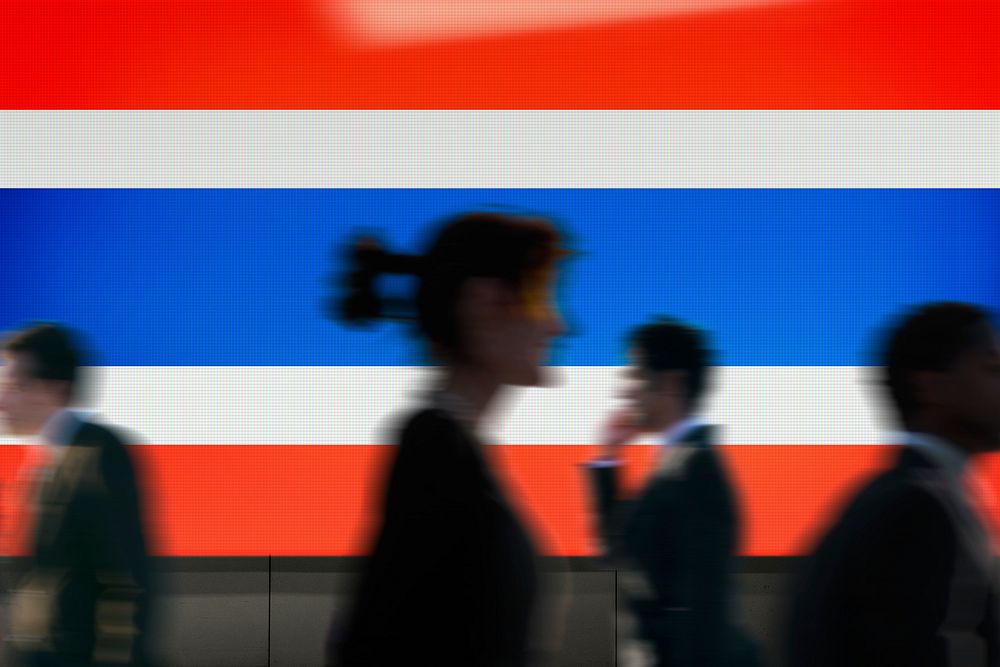 Thailand flag led screen, silhouette people
