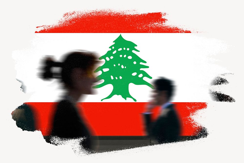 Lebanon flag brush stroke, silhouette people