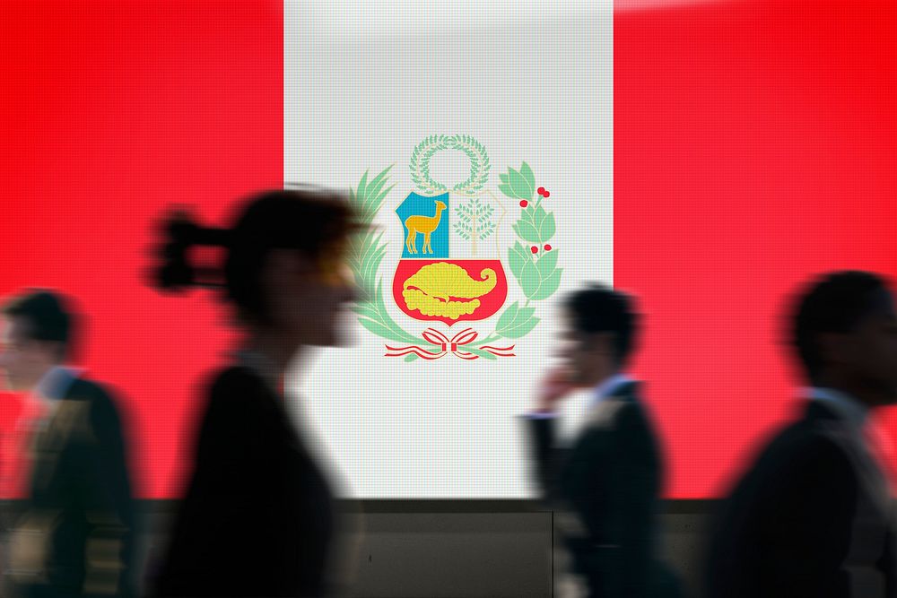 Peru flag led screen, silhouette people
