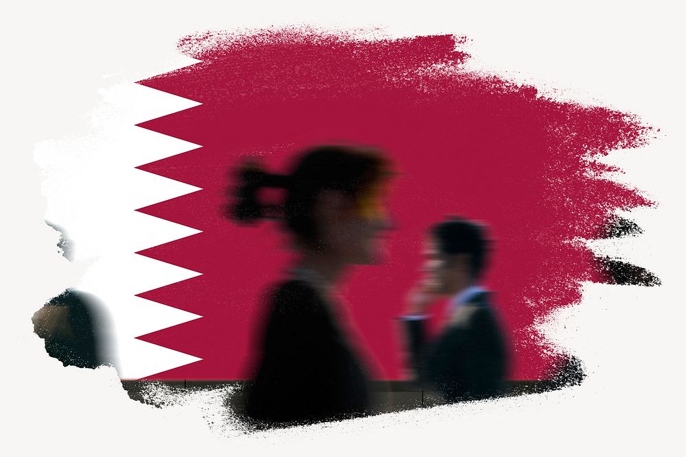 Qatar flag brush stroke, silhouette people