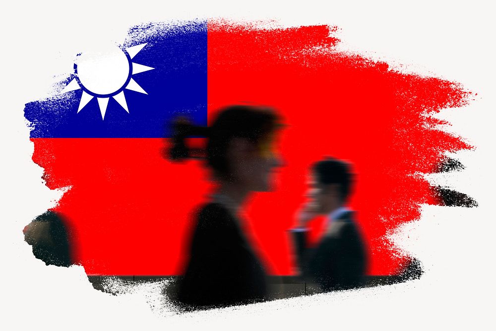 Taiwan flag brush stroke, silhouette people