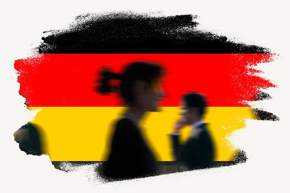 Germany flag brush stroke, silhouette people