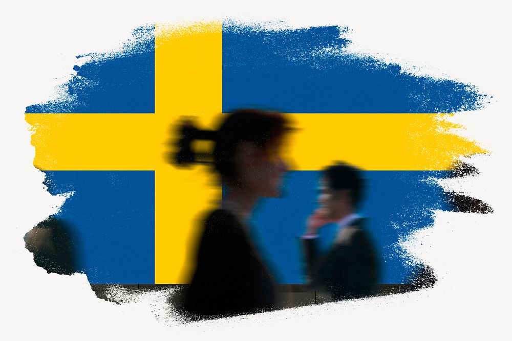 Sweden flag brush stroke, silhouette people
