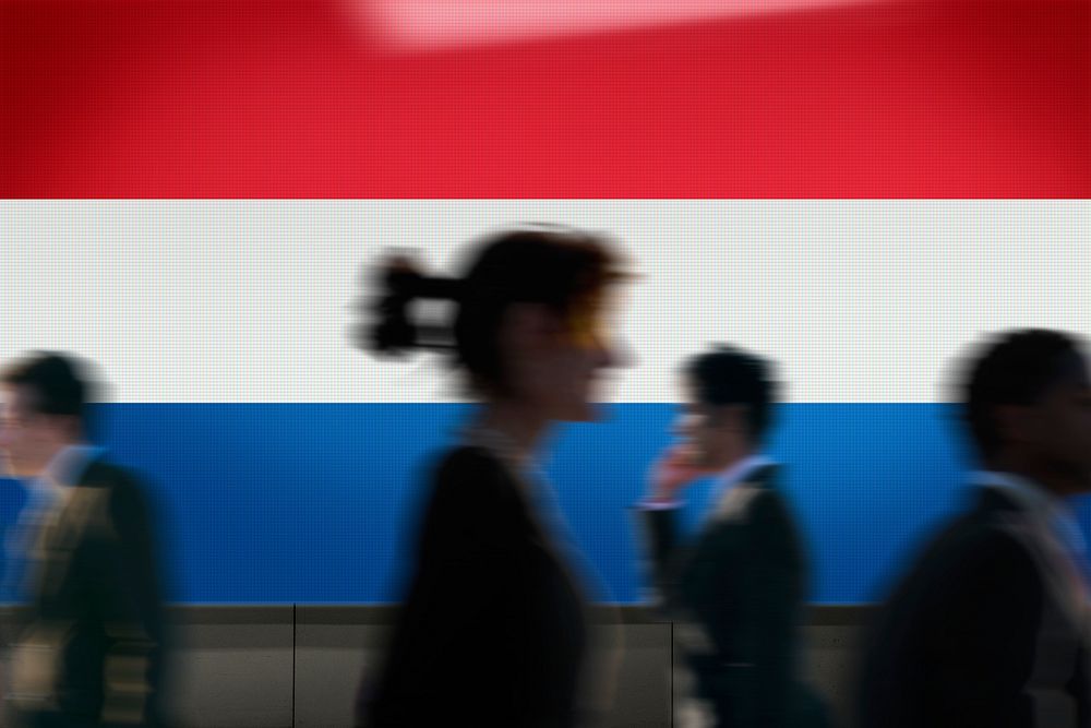 Netherlands flag led screen, silhouette people