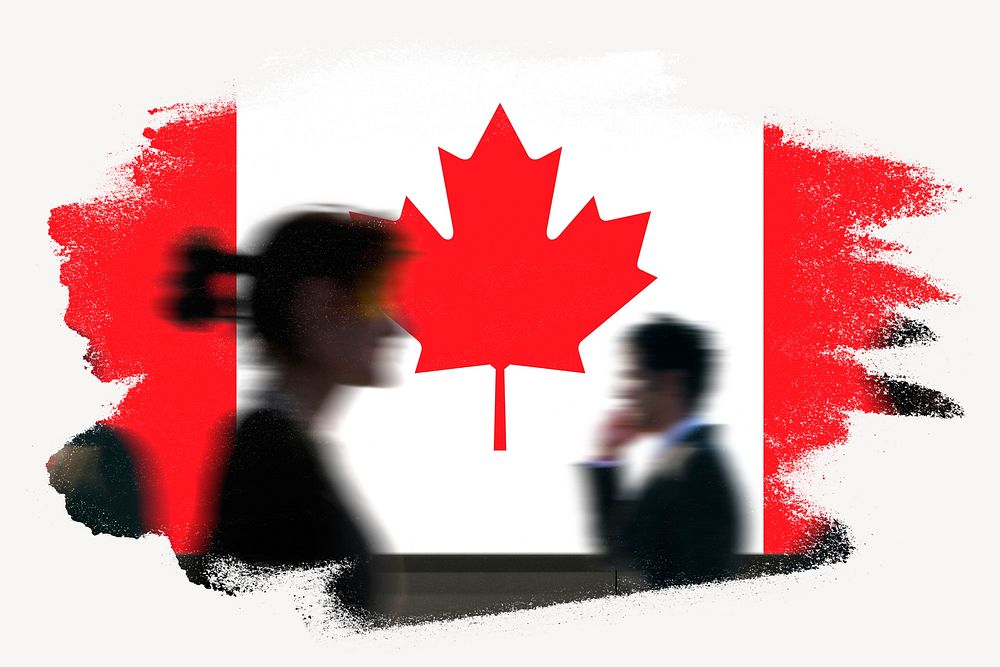 Canada flag brush stroke, silhouette people