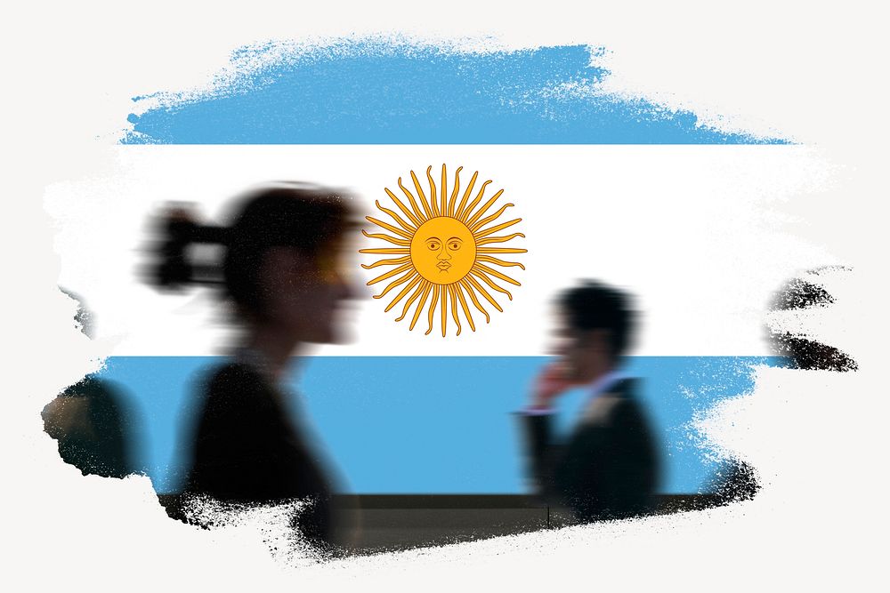 Argentina flag brush stroke, silhouette people