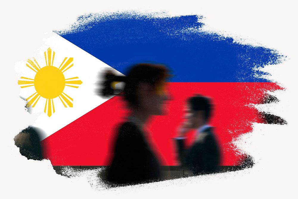 Philippines flag brush stroke, silhouette people
