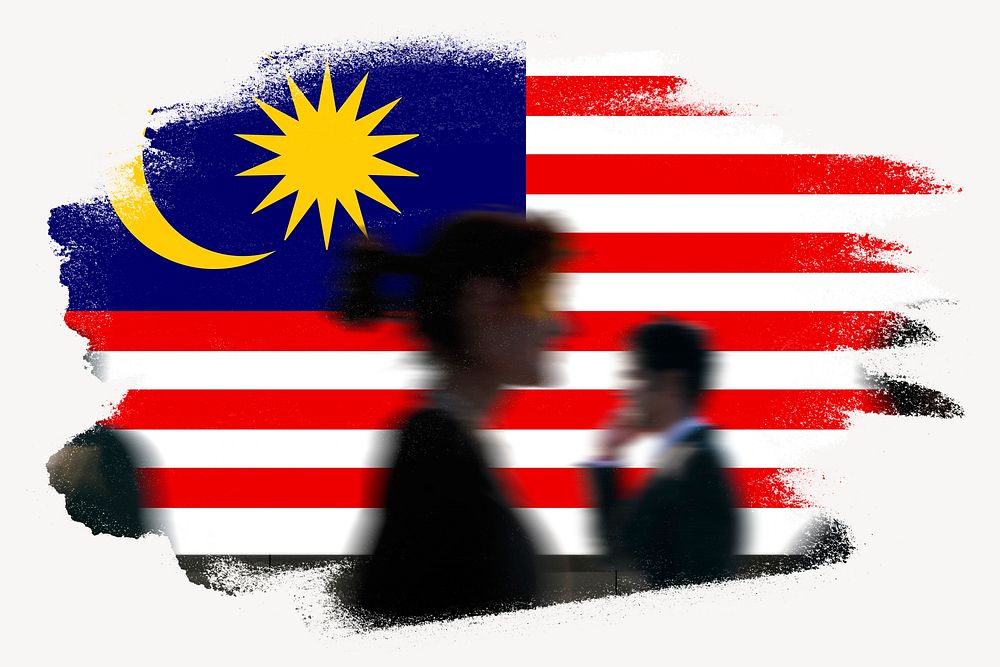 Malaysia flag brush stroke, silhouette people