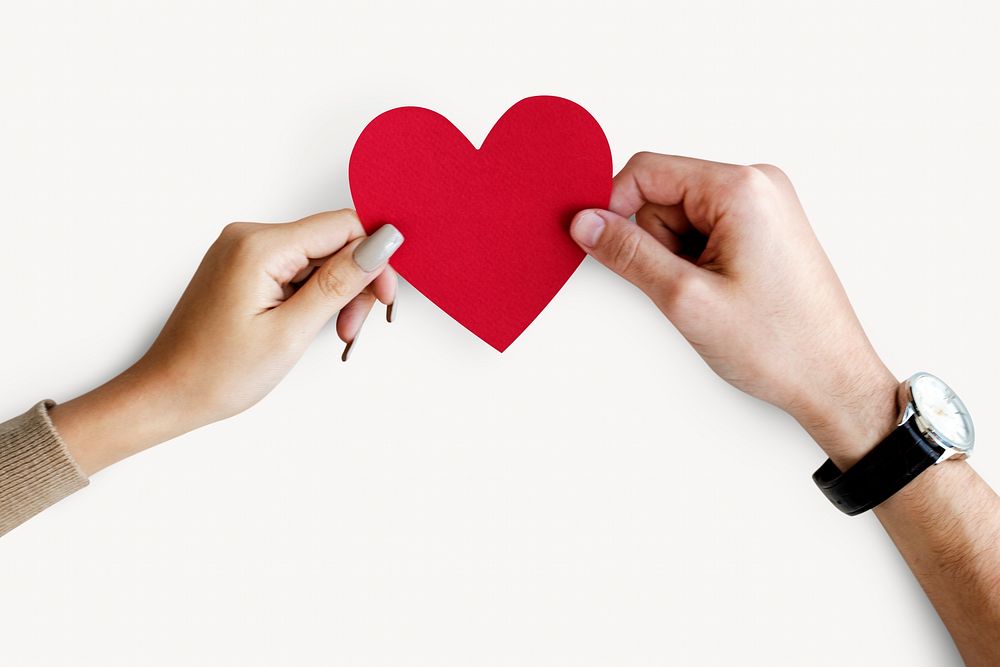 Couple hands holding heart, love isolated image