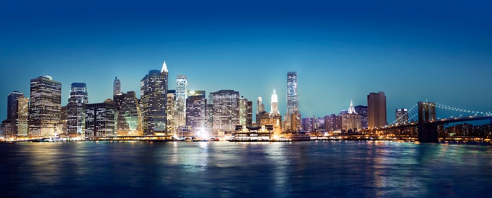 A view of New York city at night time