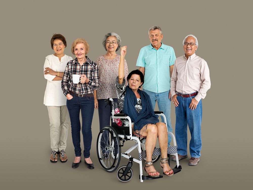 Group of Diverse Senior Adult People Set Studio Isolated
