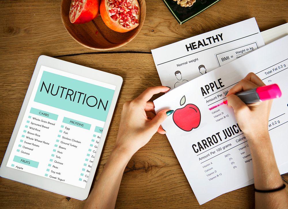 Healthy nutrition planning tools displayed.