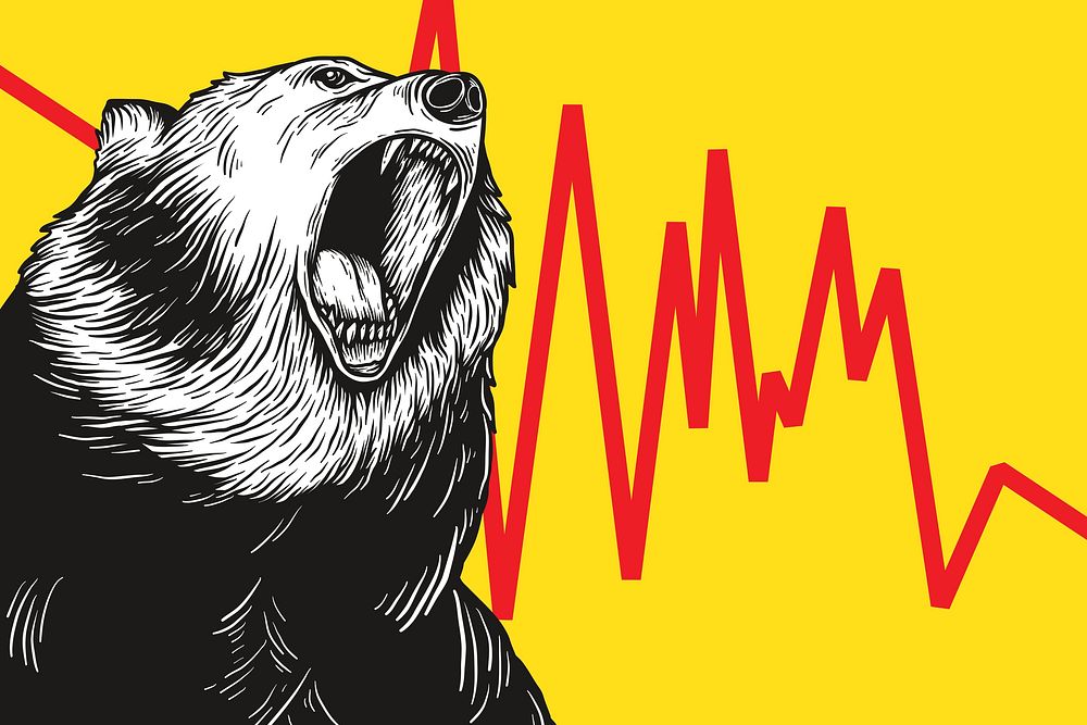 Bear markets collage element, stock crash illustration psd