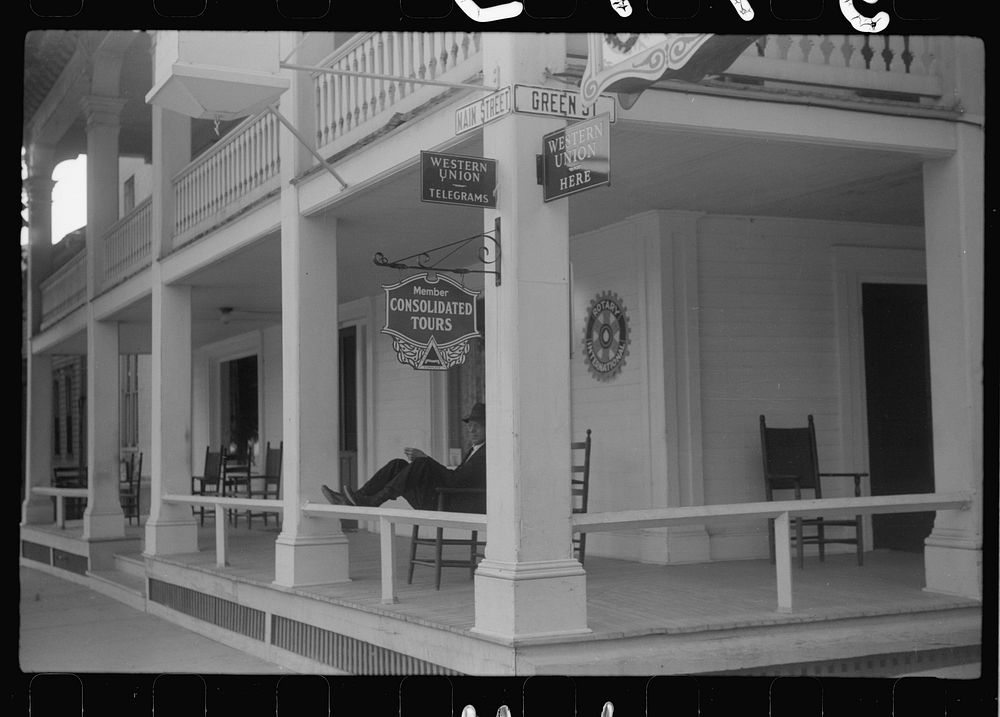 [Untitled photo, possibly related to: Porch sitter, hotel, Vergennes, Vermont]. Sourced from the Library of Congress.