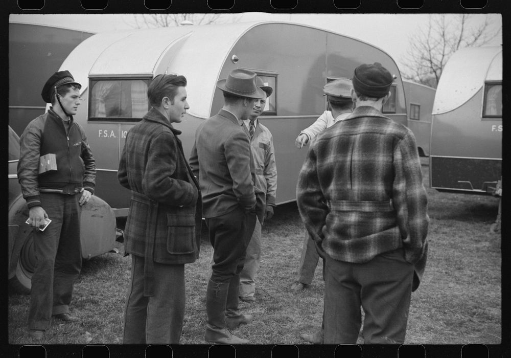FSA (Farm Security Administration) trailer drivers getting instructions. Sourced from the Library of Congress.