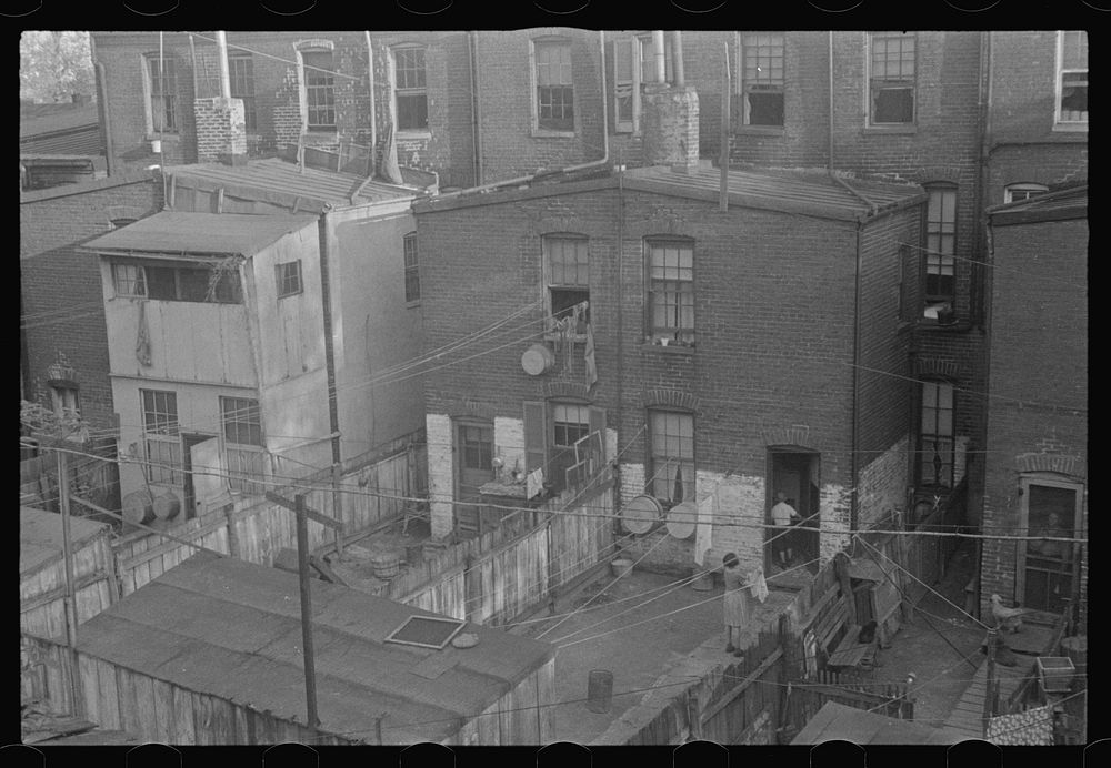 Washington, D.C. A view of backyards of apartment houses where both white and  families are living. Sourced from the Library…