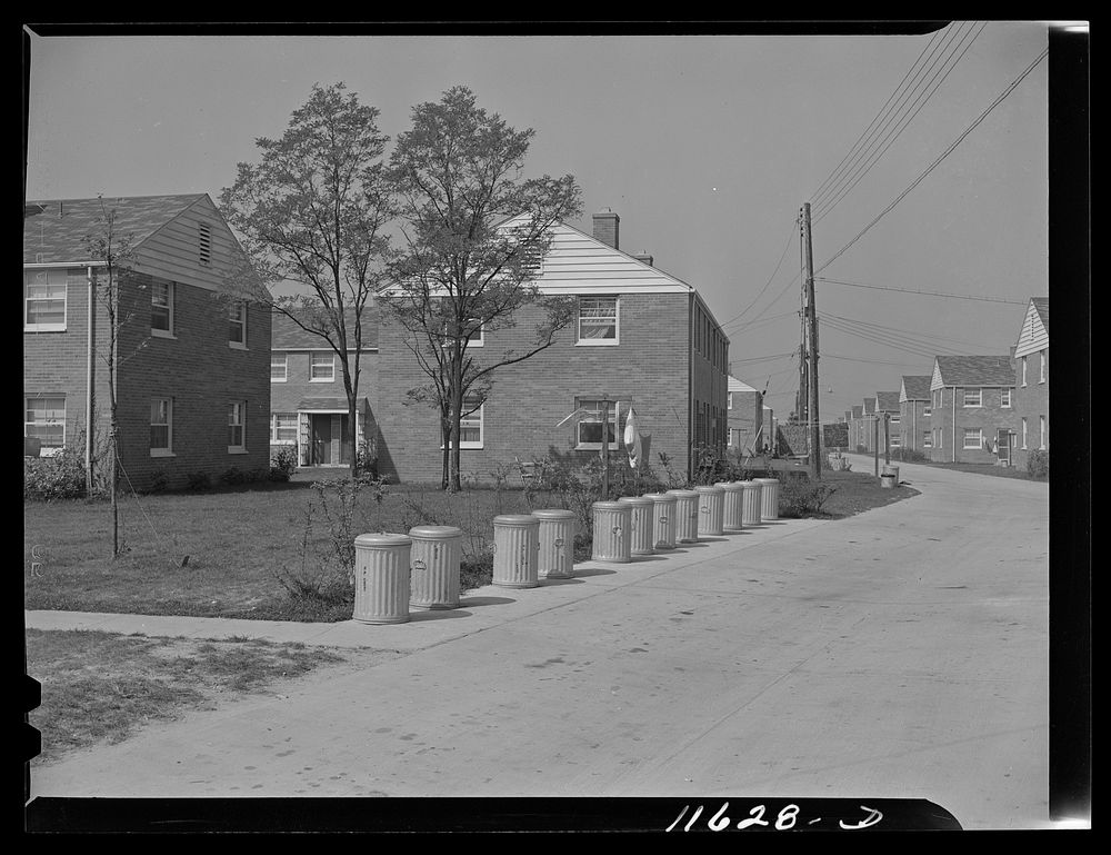Washington, D.C. Trash cans in alley of Congress Heights development. Sourced from the Library of Congress.