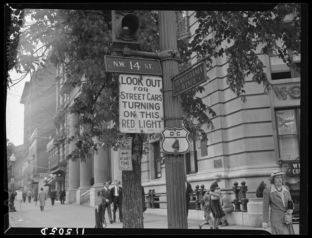 Washington, D.C. Sign at 14th Street and Pennsylannia Avenue, N.W.. Sourced from the Library of Congress.
