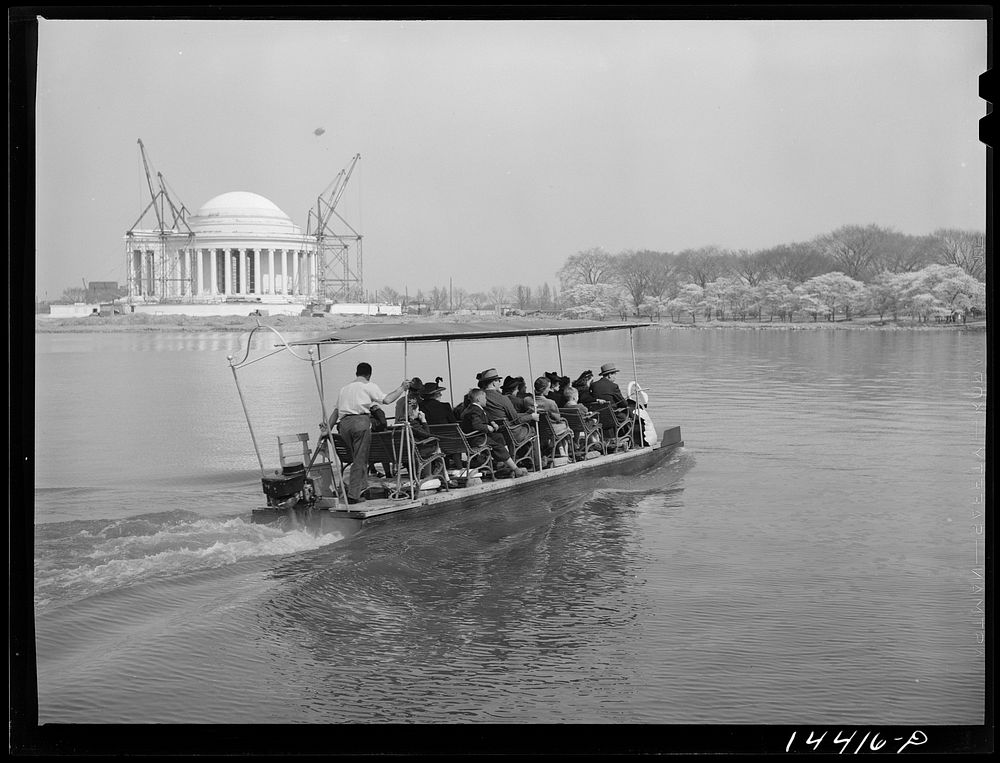 Around the Tidal Basin for a look at the cherry blossoms. Washington, D.C.. Sourced from the Library of Congress.
