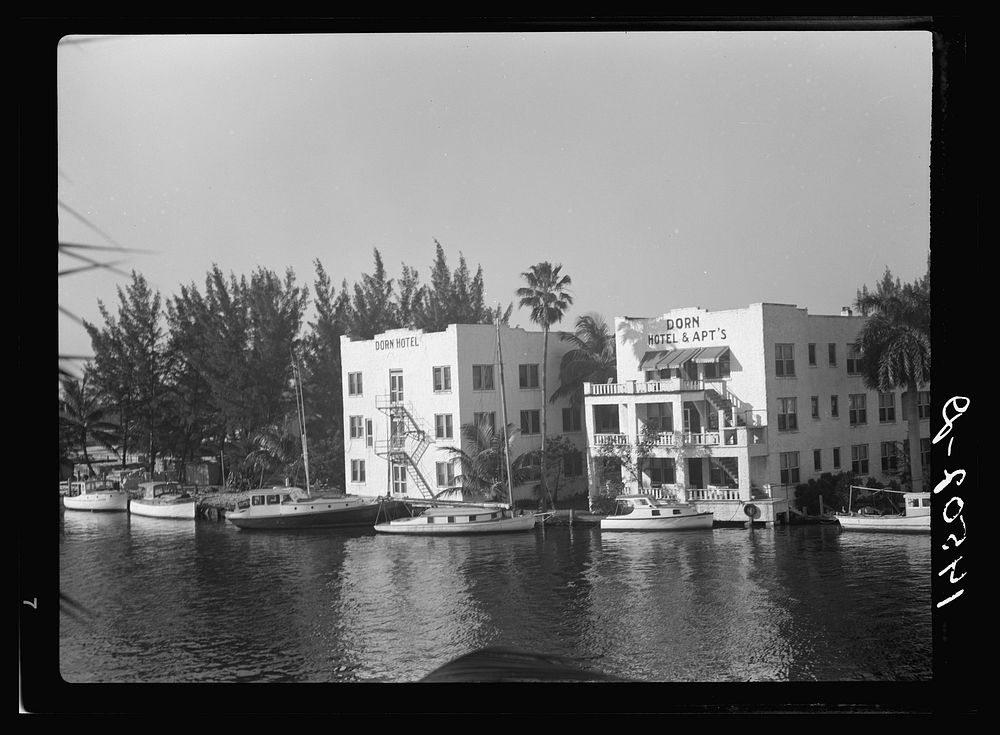 Apartment hotel on Miami River. Miami, Florida. Sourced from the Library of Congress.
