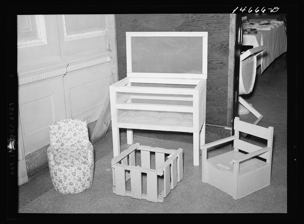 Small furniture made from scrap materials, probably on a Farm Security Administration project. Sourced from the Library of…