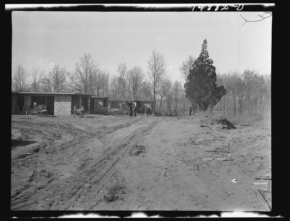 Hightstown, New Jersey. Progress photograph taken during construction of the Jersey homesteads, a U.S. Resettlement…